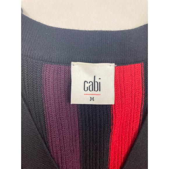 -CAbi #3538 Royal Striped Pullover Sweater Women M Red Black Purple Button Front - Picture 4 of 5